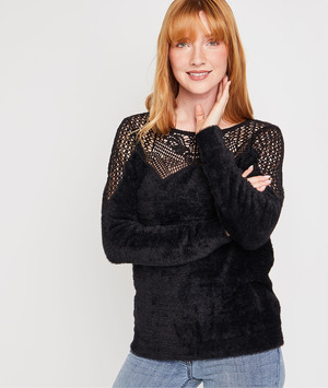 Pull moelleux dentelle femme* NOIR