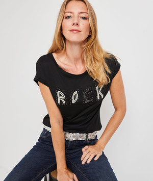 T-shirt noir à message rock femme NOIR