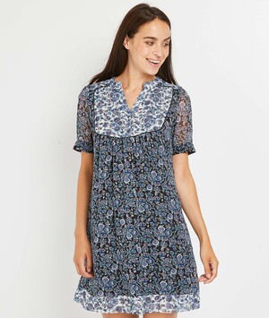 Robe courte fleurie bleue femme BLEU