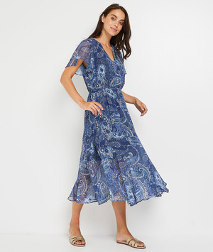 Robe longue imprimée femme BLEU