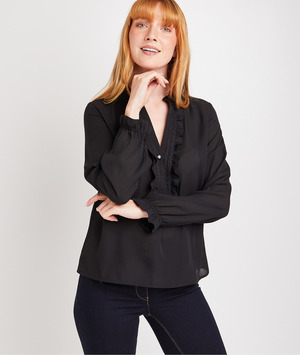 Blouse noire col V femme NOIR