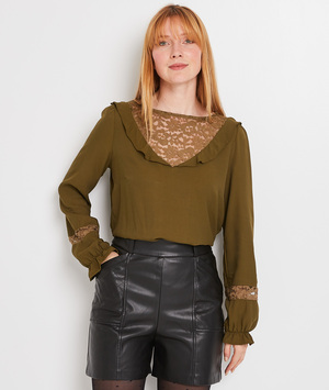 Blouse fluide dentelle femme KAKI