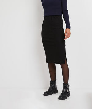 Jupe mi-longue cotelée femme NOIR