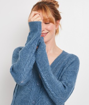 Gilet boutonné jeux de points femme BLEU