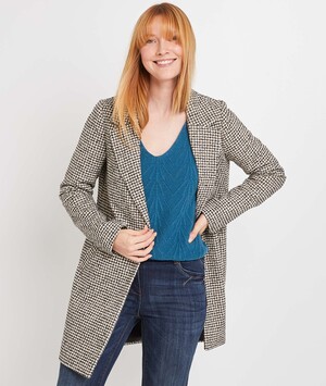 Manteau à carreaux femme ECRU