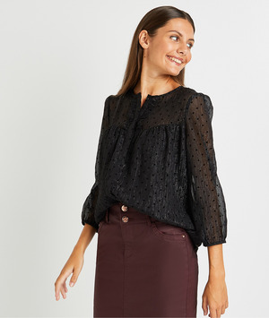 Chemisier fluide noir à pois femme NOIR