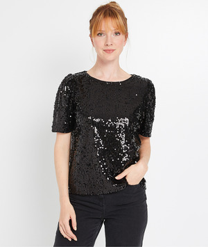 T-shirt à sequins femme NOIR