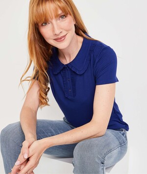 Tshirt style polo bleu femme MARINE