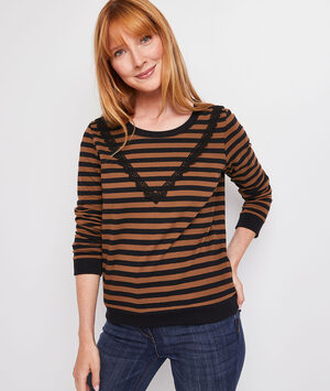 Pull rayé dentelle femme CAMEL