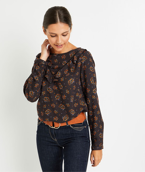 Blouse détail volant femme NOIR