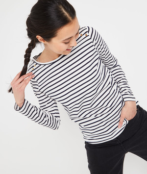 T-shirt col dégagé à rayures femme BLANC