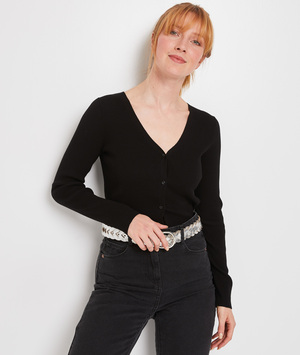 Gilet col V côtelé femme NOIR