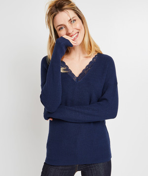 Pull col dentelle femme MARINE