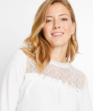 Chemisier fluide col dentelle femme ECRU