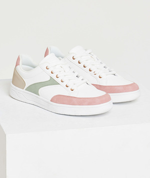 Baskets bimatière pastels femme BLANC