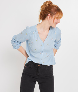 Chemise fluide à broderie femme BLEU