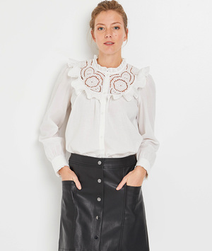 Chemise col dentelle femme BLANC CASSE