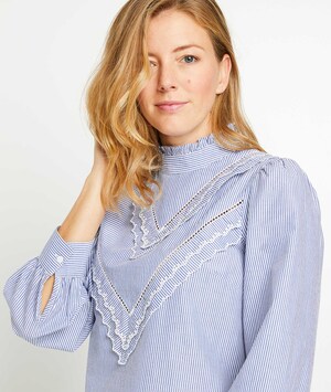 Blouse rayée col montant femme BLEU