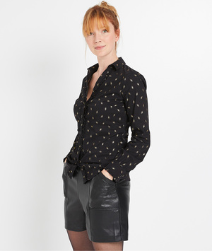 Chemise imprimée volants femme NOIR