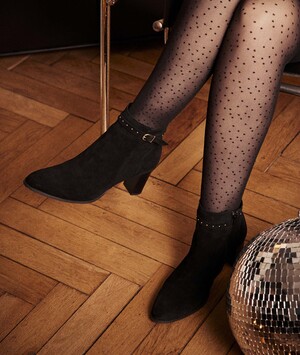Bottines noires à talons en cuir femme NOIR