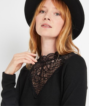 Tshirt noir dentelle femme GRIS