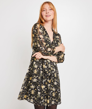 Robe fluide imprimé fleuri femme NOIR
