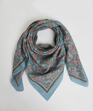 Foulard carré imprimé fleuri femme BLEU