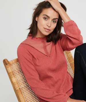 T-shirt col montant femme ROSE
