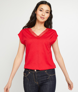 T-shirt col V femme ROUGE