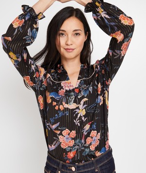 Blouse fleurie femme NOIR