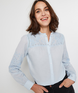 Chemise à broderie femme BLEU