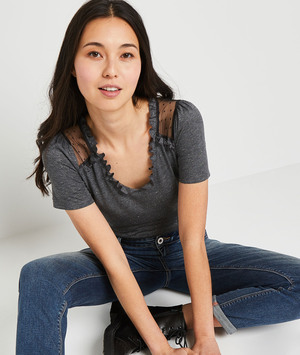 Tshirt volanté femme GRIS