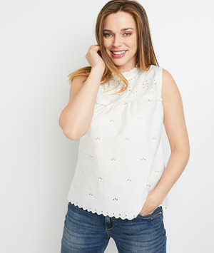 Top à broderie femme BLANC CASSE