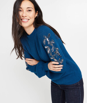 Pull col montant femme BLEU