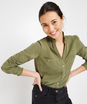 Chemise col V femme KAKI
