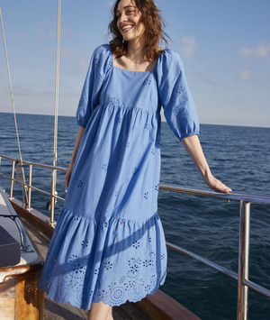 Robe longue brodée femme BLEU