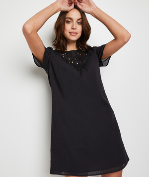 Robe fluide à broderie femme NOIR