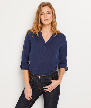 Blouse en lin col chemise femme MARINE