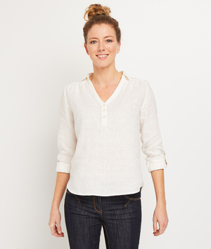 Blouse en lin col chemise femme BLANC CASSE