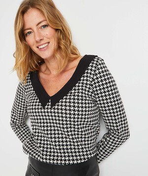 T-shirt pied de coq femme NOIR