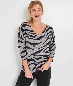 T-shirt imprimé zèbre femme GRIS