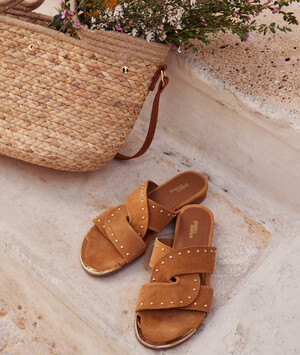 Mules en cuir femme COGNAC