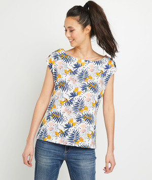 T-shirt imprimé col bateau femme BLANC