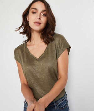 T-shirt en lin irisé femme KAKI