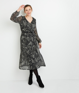 Robe longue imprimé cachemire femme NOIR