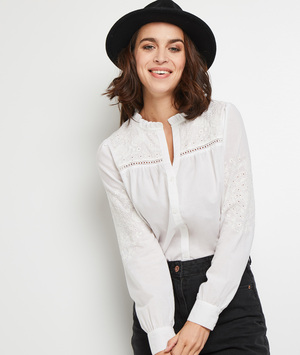Chemise brodée femme BLANC CASSE