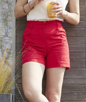 Short avec broderie anglaise femme ROUGE