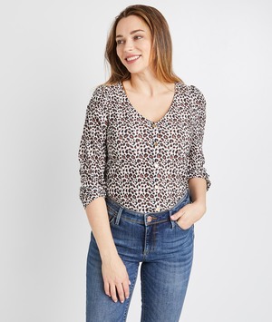 T-shirt imprimé léopard femme ECRU