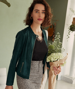 Blouson en suédine souple femme VERT