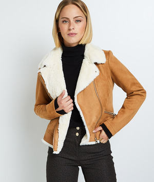 Veste en suédine fourrée femme CAMEL